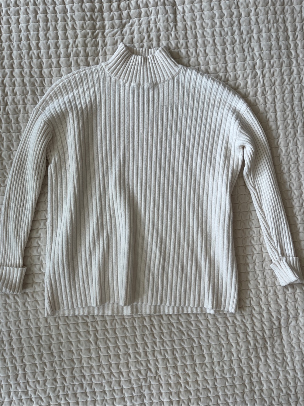 LOFT Cream Ribbed Mock Neck Sweater